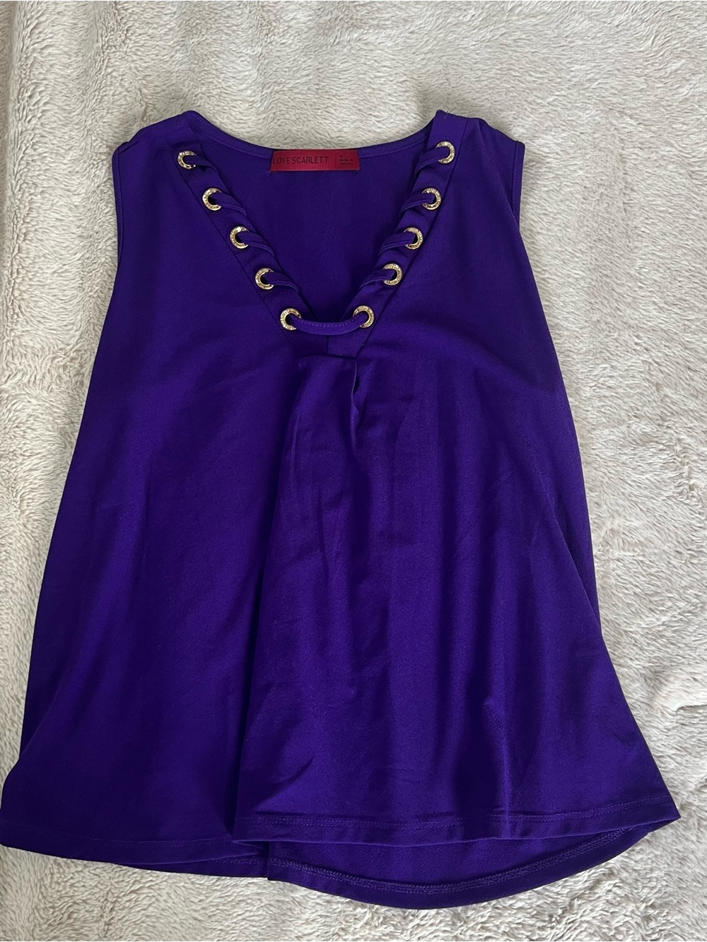 Scarlett Purple Lace-Up V-Neck Sleeveless Blouse